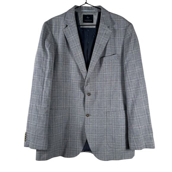 Tailorbyrd Blazer Mens Size 44L Blue Plaid Windowpane Linen & Cotton Preppy - Picture 1 of 8